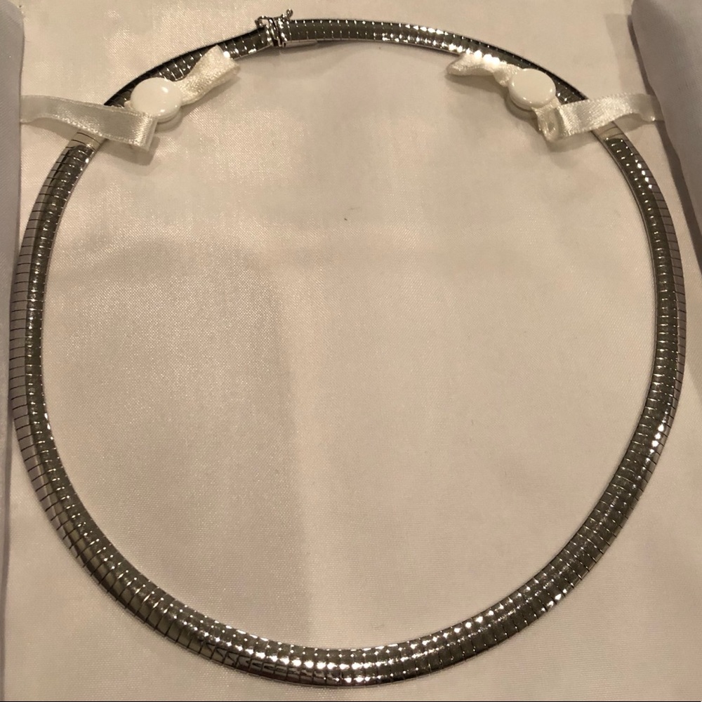 14K Solid White Gold Omega Necklace with case